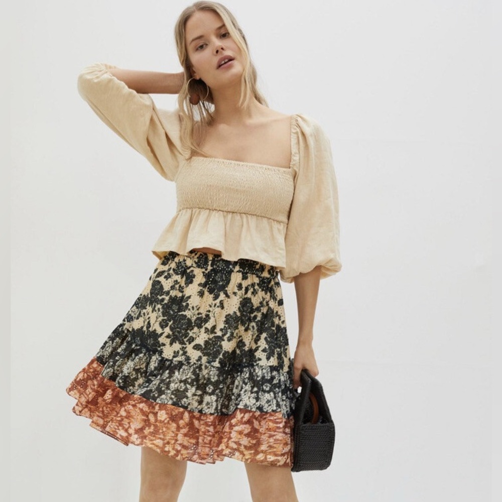 Anthropologie Sachin And Babi Eyelet Floral Tiered Skirt